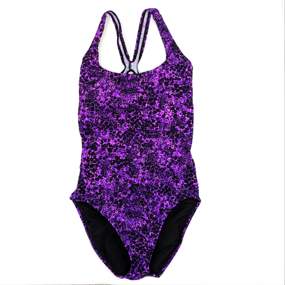 Speedo Purple & Black One Piece Swim Suit Size 10